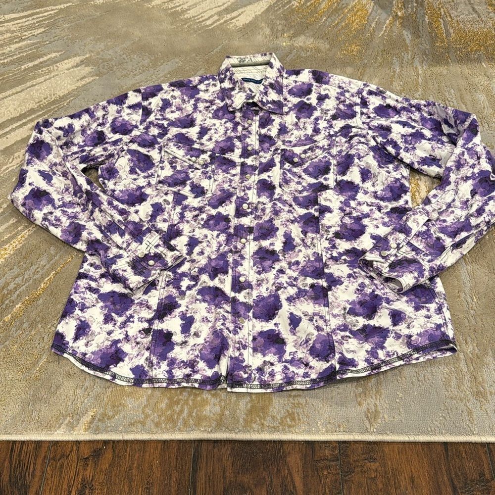 Georg Roth Shirt white purple paint Pearl Snap Long Sleeve Coordinating Cuff Med